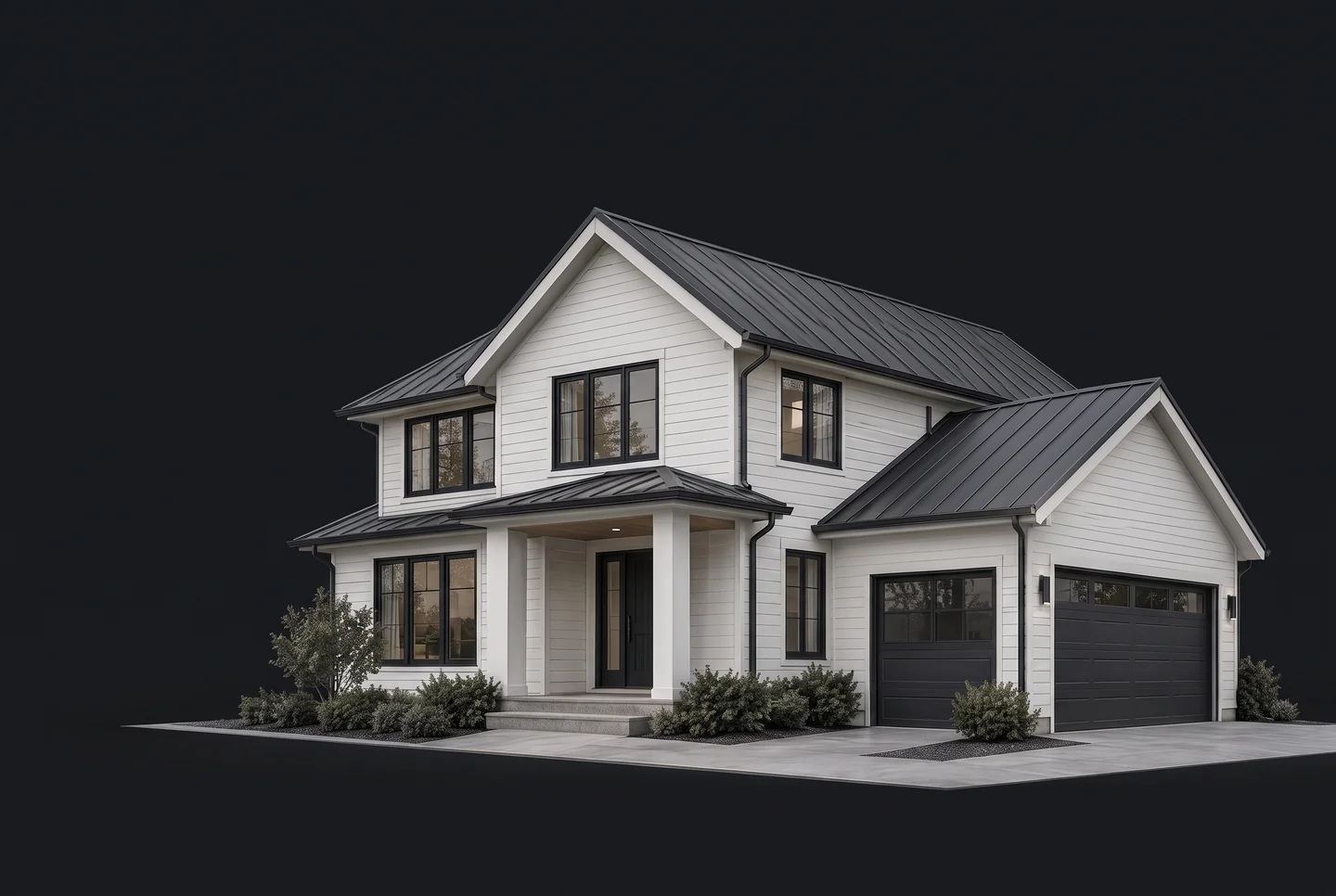 An intact two-storey home with all roof, walls and floors in place. Choose a component beside the home to explore its inspection.